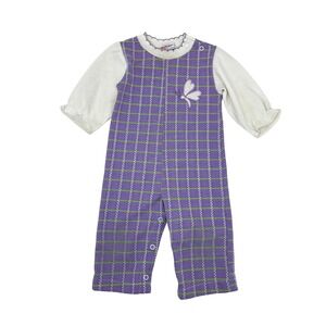 Vintage Health-tex Purple Plaid Butterfly Knit Jumpsuit Romper 12 Months USA